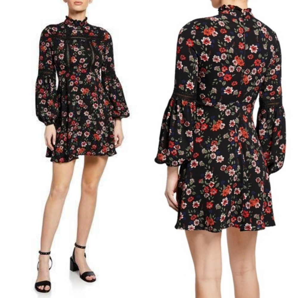 Free Generation Black Floral Mock Neck Dress M